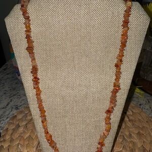 Vintage Carnelian Agate Chip Necklace Natural Stone 28” Boho